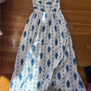 J. Crew White and Blue Smocked Dress